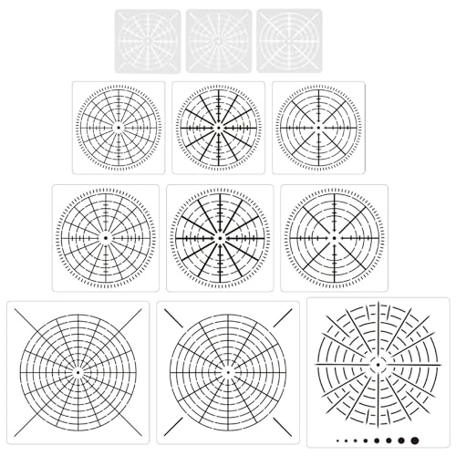 Eladcncmc Geometrische Schablonen, 16 Segmente, geometrisches Malwerkzeug, Malschablonen für Malprojekte, 12 Stück von Eladcncmc