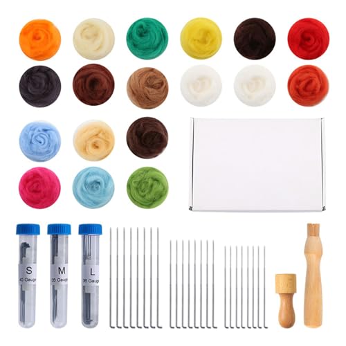 Eladcncmc Nadelfilz-Starter-Kits, 18 Farben, Wollfilz-Werkzeuge für gefilzte Wolle, Nadelfilzzubehör, Filzpuppen von Eladcncmc