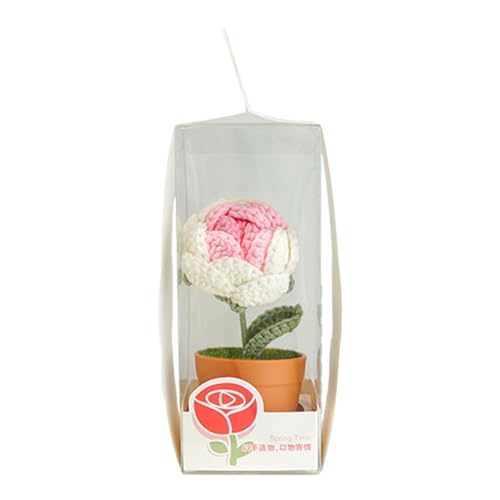 Eladcncmc Tulpen Topfblume Häkelblume Ornament Handgemachte Wolle Garn Rose Tulpen Desktop Ornament Häkeln Strickspielzeug von Eladcncmc