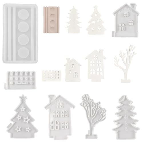 Handgefertigte Haus-Silikonformen, Weihnachtsbaumhalter, Ornamente, Gipsformen, Epoxidharz-Formen von Eladcncmc