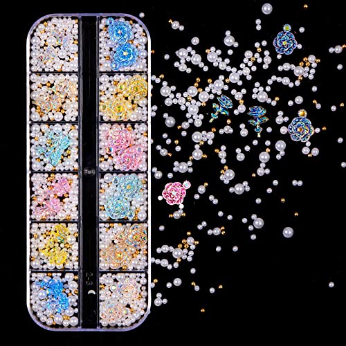 Verschiedene Metalllegierungs-Nieten, Kristall-Schmucksteine, 3D-Rose, Blume, Perlen, Charm, Maniküre-Dekorationen von Eladcncmc