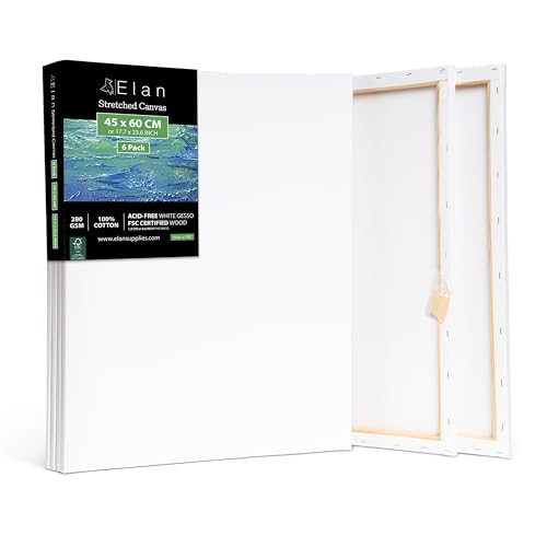 Elan Keilrahmen Leinwand 45x60, 6-PACK 100% Baumwolle Leinwände zum Malen, Keilrahmen Set, Bilderrahmen zum Bemalen, Leinwand mit Rahmen, Keilrahmen Groß, Leinwand zum Bemalen Groß, Leinwand Acryl von Elan