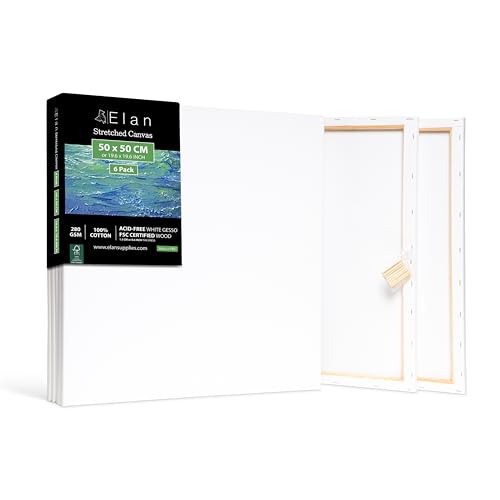 Elan Keilrahmen Leinwand 50x50 6er Set, 100% Baumwolle Leinwand zum Bemalen Quadratisch, Leinwand Quadratisch 50x50, Leinwände für Acrylfarben, Keilrahmen Groß 50x50, Keilrahmen Set, Leinwand Acryl von Elan