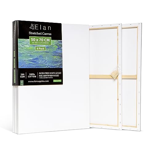 Elan Keilrahmen Leinwand 50x70 6er Set, 100% Baumwolle Leinwand zum Bemalen Groß, Leinwand Set Groß, Leinwände für Acrylfarben, Keilrahmen Groß 50x70, Keilrahmen Set, Leinwand Malen, Leinwand Acryl von Elan