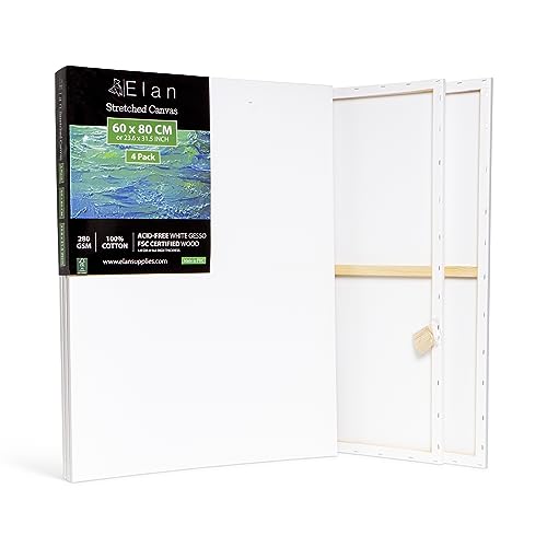 Elan Keilrahmen Leinwand 60x80, 4-PACK 100% Baumwolle Leinwände zum Malen, Keilrahmen Set, Bilderrahmen zum Bemalen, Leinwand mit Rahmen, Keilrahmen Groß, Leinwand zum Bemalen Groß, Leinwand Acryl von Elan