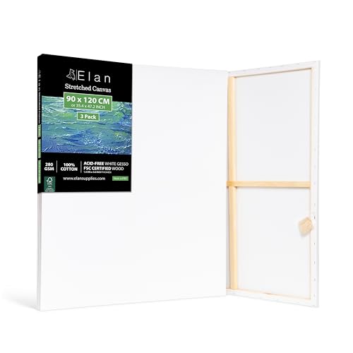 Elan Keilrahmen Leinwand 90x120, 3-PACK 100% Baumwolle Leinwände zum Malen, Keilrahmen Set, Bilderrahmen zum Bemalen, Leinwand mit Rahmen, Keilrahmen Groß, Leinwand zum Bemalen Groß, Leinwand Acryl von Elan