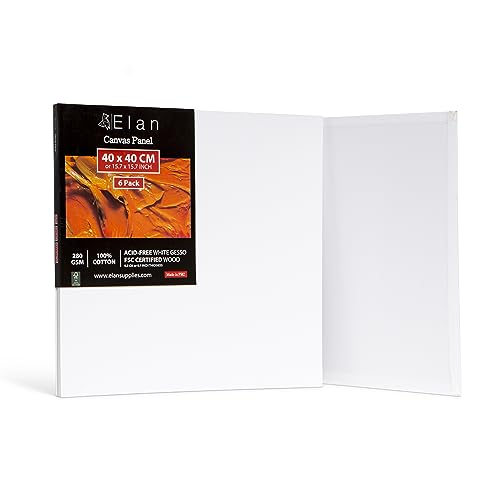 Elan Leinwand Dünn 40x40, 6-PACK 100% Baumwolle Leinwand zum Bemalen Groß, Malpappen für Acrylfarben, Malkarton Acryl, Künstler Leinwand Groß, Painting Canvas Weiß, Malplatten zum Bemalen von Elan