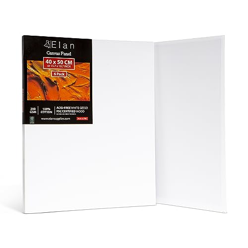 Elan Malkarton 40x50 6er Set, 100% Baumwolle Leinwand Dünn 3mm, Malpappe 40x50, Leinwand zum Bemalen 40x50, Malkarton für Acrylfarben, Leinwände für Acrylfarben, Leinwand 40x50, Painting Canvas 40x50 von Elan