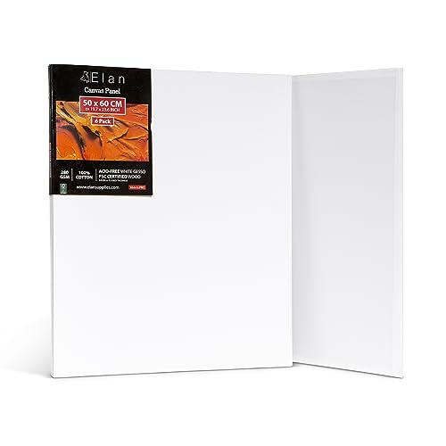 Elan Leinwand Dünn 50x60, 6-PACK 100% Baumwolle Leinwand zum Bemalen Groß, Malpappen für Acrylfarben, Malkarton Acryl, Künstler Leinwand Groß, Painting Canvas Weiß, Malplatten zum Bemalen von Elan