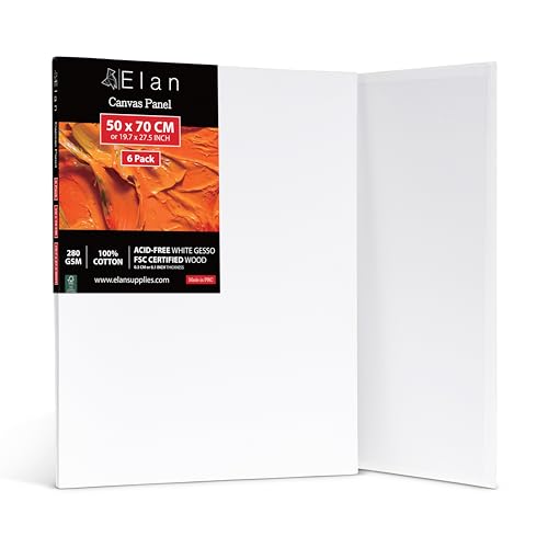 Elan Malkarton 50x70 6er Set, 100% Baumwolle Leinwand Dünn 3mm, Malpappe 50x70, Leinwand zum Bemalen 50x70, Malkarton für Acrylfarben, Leinwände für Acrylfarben, Leinwand 50x70, Painting Canvas 50x70 von Elan