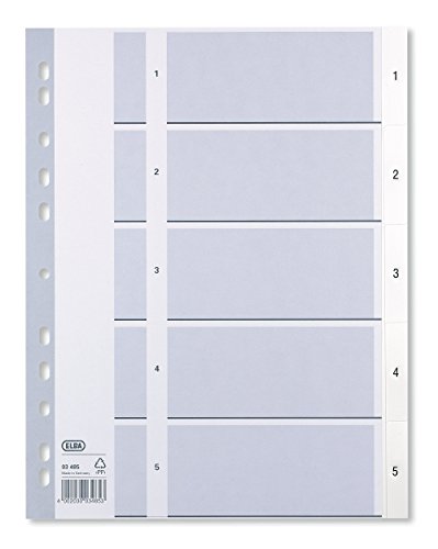 ELBA 400013946 Kunststoff-Register Strong-Line 1-5 5-teilig für DIN A4 Plastikregister mit beschriftbarem Deckblatt weiß Ringbuch Ordner Ring-Mappe von Elba