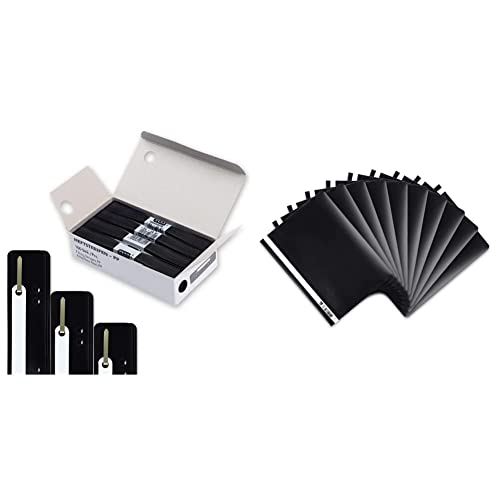 Elba Heftstreifen aus Kunststoff, 150x35mm, schwarz, 100 Stück & Oxford Schnellhefter A4, aus Kunststoff, schwarz, 10er Pack von Elba