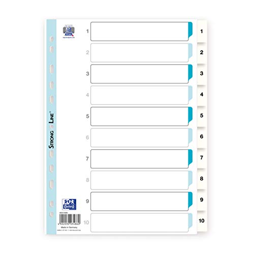 ELBA 400013908 Kunststoff-Register Strong-Line 1-10 10-teilig für DIN A4 Plastikregister mit beschriftbarem Deckblatt weiß Ringbuch Ordner Ring-Mappe von Oxford