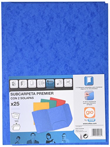 Ybarra 212203 - Pack 25-Einstellmappen, 2-Klappen, 275g, blau von Elba