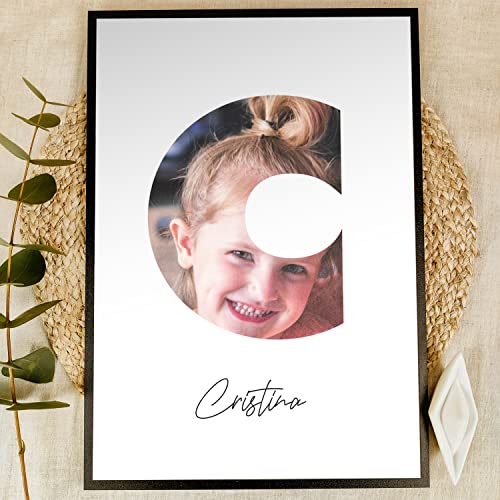 Buchstaben Deko Holzbild - Foto Geschenk, personalisierbar zum Hinstellen/Aufhängen opt. beleuchtet Holzbuchstaben, Namensschild Kinderzimmer, Geschenke für Kinder personalisierte Geschenke - C von Elbeffekt