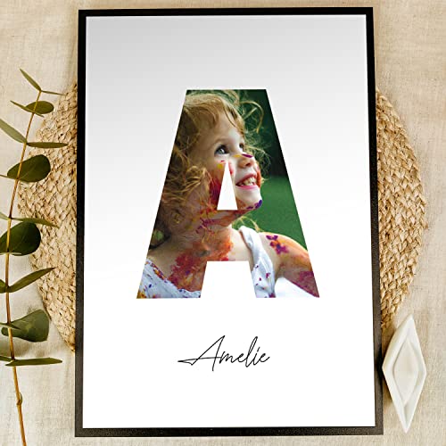 Buchstaben Deko Holzbild - Foto Geschenk, personalisierbar zum Hinstellen/Aufhängen opt. beleuchtet Holzbuchstaben, Namensschild Kinderzimmer, Geschenke für Mädchen, personalisierte Geschenke - A von Elbeffekt