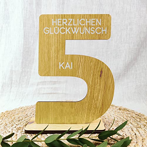 Elbeffekt 5 Jahrestag Geschenk für Ihn/Sie - Deko Gästebuch Geburtstag 5, 5. Geburtstag Männer Geschenk 5. Geburtstag Deko 5 Geburtstag Mann Tischdeko 5, 5 Jahre - Personalisierbar mit Namen aus Holz von Elbeffekt