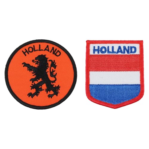 Patch Set - Aufnäher Patches Zum Aufbügeln Oder Aufnähen, 1 Stück Holland Flagge 5x6.5cm und 1 Stück Niederländische Löwe ca. 7.5cm, Bügelbild Für Erwachsene Textilien, Rucksack Patch, Aufbügelbilder von Elbers Souvenirs