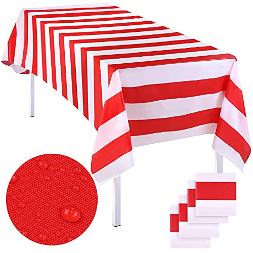 Elcoho Tischdecken aus Kunststoff mit roten und weißen Streifen, für Karneval, Zirkus, für Filmabende, Baseball, Party-Dekoration, 4 Stück von Elcoho