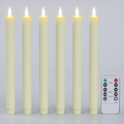 Eldnacele LED Stabkerzen mit Fernbedienung, Timer und Dimmer, 24,5 cm batteriebetriebene flammenlose Kerzen aus Kunststoff, 6er Set elfenbeinfarbene flackernde Kerzen für Weihnachten, Hochzeiten von Eldnacele