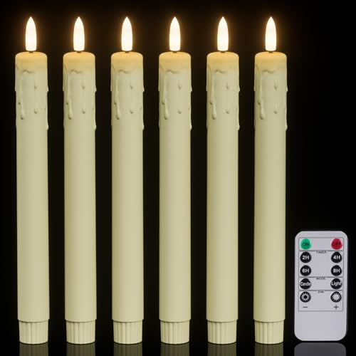 Eldnacele LED Stabkerzen mit Fernbedienung, Timer und Dimmer, 24,5 cm batteriebetriebene flammenlose Kerzen aus Kunststoff, tropfendes Wachsdesign, 6er Set elfenbeinfarbene flackernde Kerzen Eldnacele LED Stabkerzen mit Fernbedienung, Timer und Dimmer, 24,5 cm batteriebetriebene flammenlose Kerzen aus Kunststoff, tropfendes Wachsdesign, 6er Set elfenbeinfarbene flackernde Kerzen von Eldnacele
