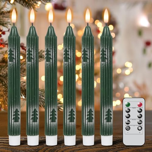 Eldnacele LED Stabkerzen mit Fernbedienung und Timer, 6er Set batteriebetriebene flammenlose Kerzen mit wachsbeschichtetem Design und 3D-Flamme für Weihnachten, Kamin-Dekoration von Eldnacele