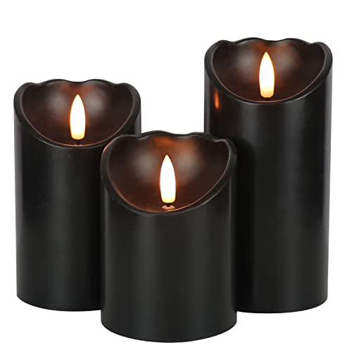 Eldnacele Schwarze Halloween Flammenlose Kerzen mit 6-Stunden-Timer, Batteriebetriebene Flackernde LED-Stumpenkerzen, Echtwachskerzen für Halloween Dekoration, 3er-Set, Ø 7,5 cm x H 10, 13, 15 cm Eldnacele Schwarze Halloween Flammenlose Kerzen mit 6-Stunden-Timer, Batteriebetriebene Flackernde LED-Stumpenkerzen, Echtwachskerzen für Halloween Dekoration, 3er-Set, Ø 7,5 cm x H 10, 13, 15 cm von Eldnacele