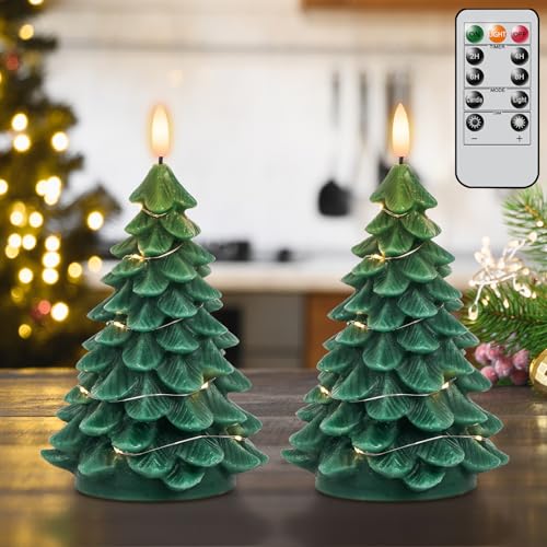 Eldnacele Weihnachtsbaumkerzen mit Fernbedienung und Timer, integrierte Lichterkette, 2er Set flammenlose Stabkerzen mit flackernder 3D-Flamme, batteriebetriebene LED-Kerzen für Weihnachten von Eldnacele