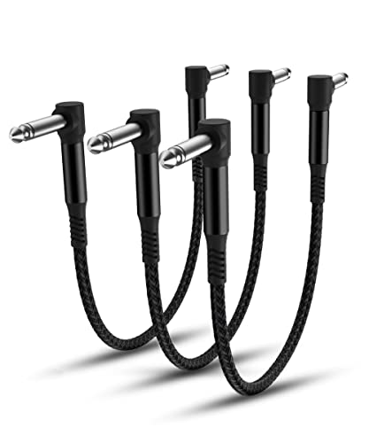 Elebase Gitarren Patchkabel Set,3Pack,0.15M 6,35 mm 1/4" Stecker Instrument Pedalbrett Kabel,Nylongeflecht Audio Kabel mit Schirmung,TS-Kupfer-Männchen,für Gitarreneffekte,Gitarre/Bass Effektpedale von Elebase