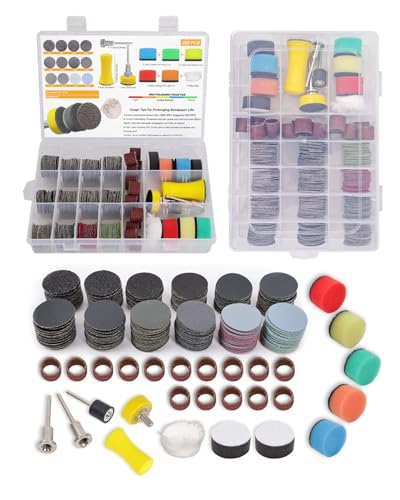 268 Stück 25mm Schleifscheiben Klett, Nass und Trockenschleifpads für Dremel Polieraufsätze Schleifaufsätze, Schleifhülsen Schleifpapier Set 60-10000 Körnung für Dremel Zubehör Aufsätze,Holz, Harz von Elechiakan