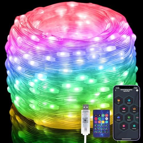 15M Lichterkette RGB Smart IC, 150LEDs Wasserdicht Lichtschlauch Led Strip USB Plug in, mit Timer, 99+ Modi, Sync Musik, Fernbedienung & App Steuerung, für Weihnachten, Schlafzimmer, Party, Hochzeit von Electight