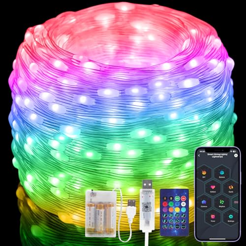 20M Lichterkette Batterie, 200 LEDs RGB Smart IC Lichtschlauch Wasserdicht für Außen Innen, 99+Modi, Musik Sync, Timer, App/Fernbedienung Steuerung, für Weihnachten Hochzeit Party Feste Deko von Electight