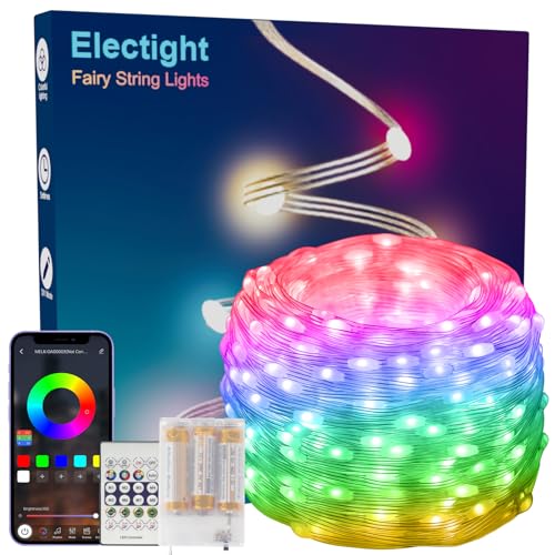 Bunt Lichterkette Außen, 15M Wasserdicht RGB Smart IC Lichterschlauch mit Batterie, APP/Fernbedienung Steuerung, mit Timer, Musik Sync, Anti-Verwicklungs, für Garten Balkon Party Weihnachten Hochzeit von Electight