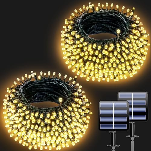 Electight 2 PACK 20M Solar Lichterkette, Aussen Wetterfest Solarlichterkette 8 Modi Outdoor Lichterkette für Garten, Hof, Terrasse, Hochzeit Dekorationen - Warmes Gelb 40M 400LEDs von Electight