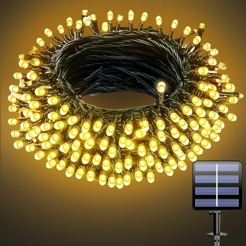 Electight Solar Lichterkette Aussen, Solarlichterkette mit 8 Modi, IP65 Wasserdicht Lichterketten für Garten, Hof, Terrasse, Hochzeit Dekorationen - Warmes Gelb 10M 100LEDs von Electight