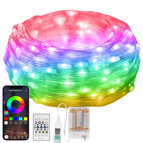 Lichterkette Außen Batteriebetrieb, 5M RGB Smart IC LED Lichtschlauch mit 99+ Modi, Timer, Sync Musik, Smart App & Fernbedienung Steuerung, Wasserdicht für Weihnachten, Halloween, Party, Garten Deko von Electight