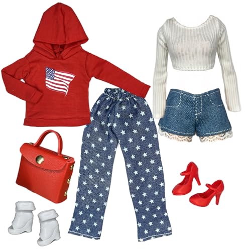 Eledoll Fashion Pack Kleidung Set für 30,5 cm Puppe I Love USA America Holiday 4 Juli Independence Day / Memorial Day / Vote 2024 Präsidentschaftswahl von Eledoll