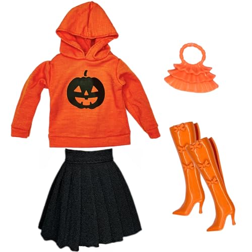 Halloween Fashion Pack Kleidung Set für 30,5 cm große Puppe, Orange Hoodie & Rock & Stiefel (Kürbis) von Eledoll