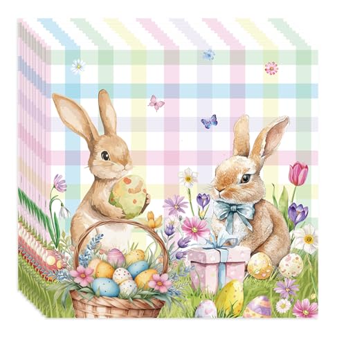 40 pcs servietten ostern, osterservietten 33x33 cm, osterservietten hase, tischdeko ostern osterhase deko, frühlingsdeko Geeignet für Osterpartys von Eledreme