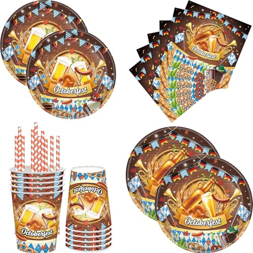 Deko oktoberfest pappteller , bayrische deko ,50 oktoberfest deko set ,enthält oktoberfest servietten , oktoberfest teller ,partybecher Strohhalme,für deko oktoberfest party ,Bayerische Partys, Bars von Eledreme