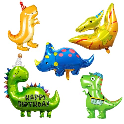 Dino luftballon,5 Stücke dino geburtstag deko folienballon, riesen luftballons dinosaurier, dino Party kindergeburtstag deko Geeignet für dschungel deko geburtstag, dino deko kindergeburtstag von Eledreme