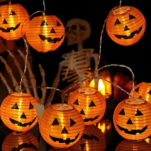 Eledreme Lichterkette halloween deko kürbis, 2M 10 LED lichterkette orange halloween kürbis windlicht, herbst halloween kürbis led outdoor für Halloween, Hochzeiten, Gärten von Eledreme