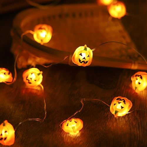 Eledreme kürbis deko halloween lichterkette außen batterie, halloween dekoration herbst lichterkette orange, 2m 20 led halloween kürbis licht, halloween pumpkin fur kinderparty garten indoor fenster von Eledreme