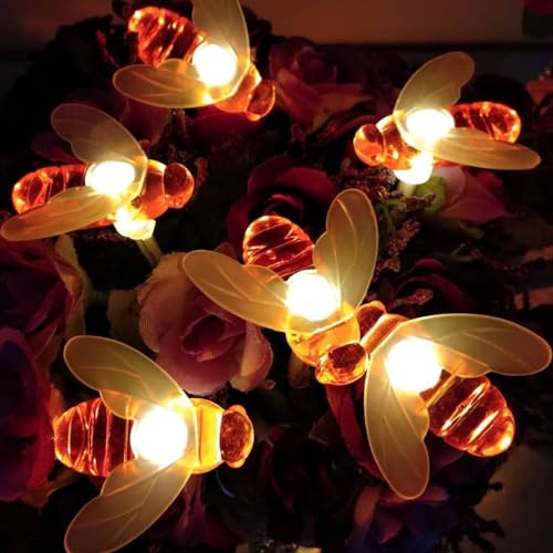 Eledreme lichterkette bienen deko, bee licht 2m 20 led lichterkette innen batterie, lichterkette frühling deko blüten für Garten, Blume, Terrasse, Weihnachten, Hochzeiten, Partys von Eledreme