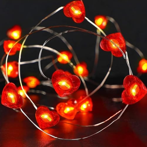 Eledreme lichterkette herzen, 2m 20 led lichterkette innen batterie, valentinstag deko lichterkette batterie lichtervorhang innen, led herz fairy lights für Valentinstag Hochzeit Jahrestage Party von Eledreme