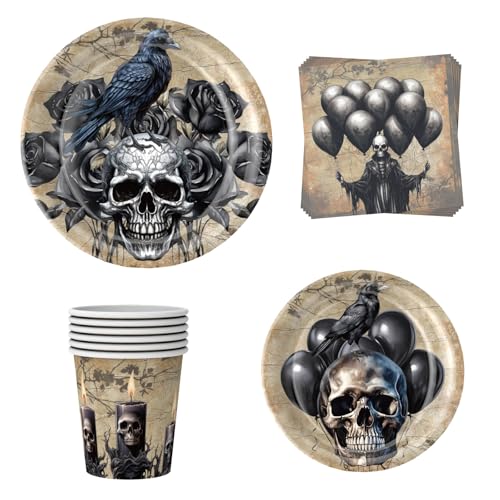 Eledreme Halloween Geschirr Set,10 Sätze kürbis deko Halloween tischdeko, Inklusive Halloween pappteller, pappbecher Halloween servietten, Halloween strohhalme,für Halloween Party Deko von Eledreme