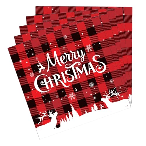 Servietten Weihnachten Tischdeko, 40pcs Rotes Gitter Weihnachten Party Deko Fröhliche Weihnachten Rot Servietten Christmas Napkins Papierservietten 33x33cm von Eledreme