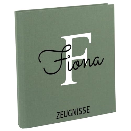 Zeugnismappe mit Namen personalisiert aus Leinen Schulkind Geschenk zur Einschulung (Salbei, Buchstabe) von Elefantasie