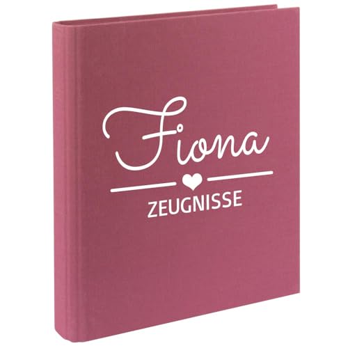 Zeugnismappe mit Namen personalisiert aus Leinen Schulkind Geschenk zur Einschulung Beere Motiv Herz von Elefantasie