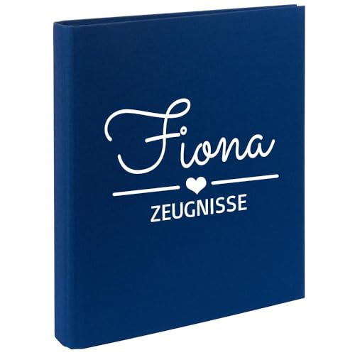 Zeugnismappe mit Namen personalisiert aus Leinen Schulkind Geschenk zur Einschulung Blau Motiv Herz von Elefantasie